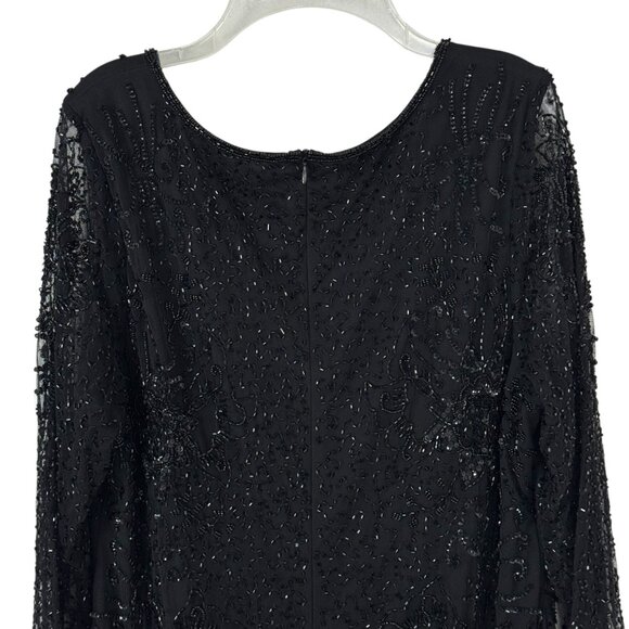 Pisarro Nights V Neck Cocktail Dress Beaded Mesh Sz 6 READ Formal 3/4 Sleeve - Picture 14 of 14